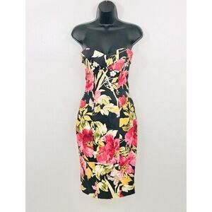 Karen Millen Strapless Dress Womens 4 Satin Floral Bodycon Corset Romantic